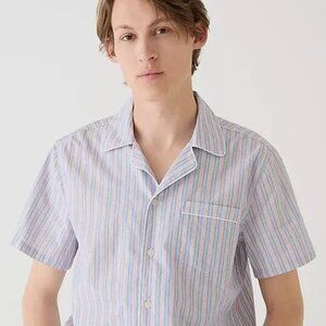 J.Crew Men's Short Sleeve Striped cotton Pajama Shirt, Blue/Red/white, Size L‎